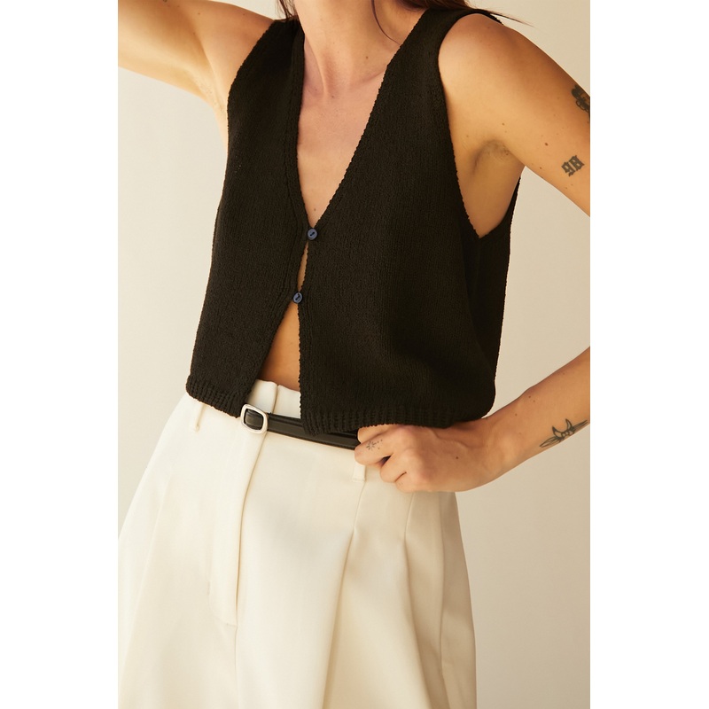 CROPPED OPEN FRONT KNIT TANK Black Double Extra Small