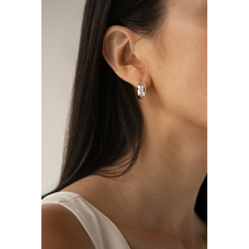 INLAID ZIRCONIA HOOP EARRINGS Gold One Size