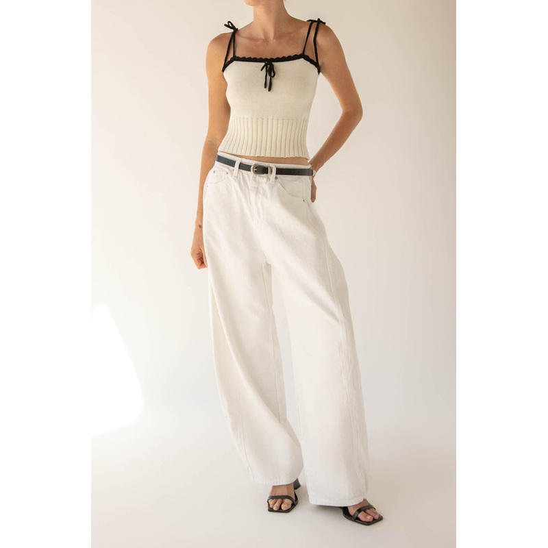 CONTRAST STITCH KNIT TANK Cream Extra Small