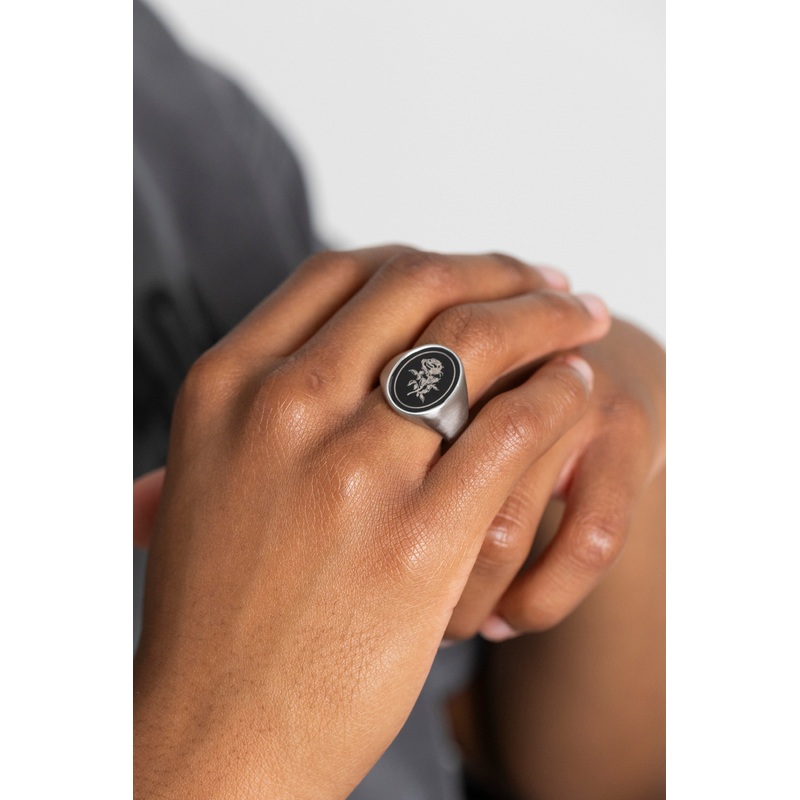 NXS Rose Signet Ring White Gold/Black 9