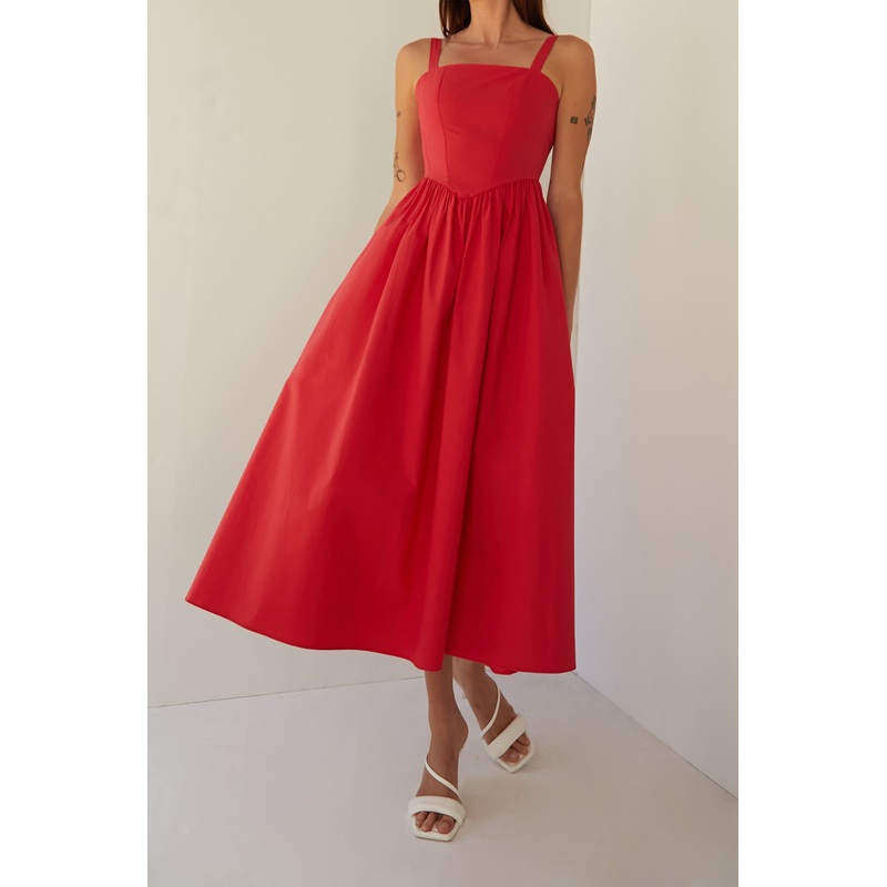 V-WAIST MAXI DRESS Red Extra Small