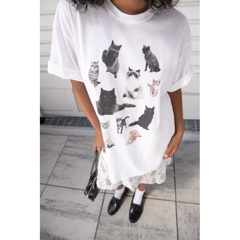 CAT GRAPHIC T-SHIRT White Extra Small