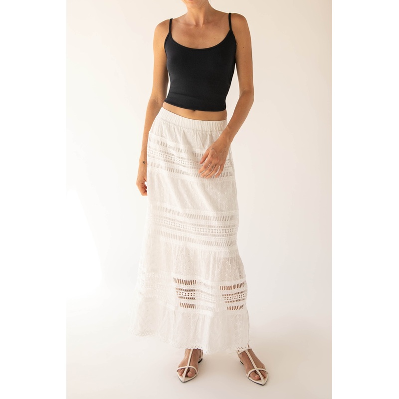 EYELET MAXI SKIRT White Extra Small