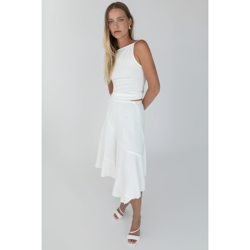 RAW EDGE KNEE-LENGTH SKIRT White Extra Small