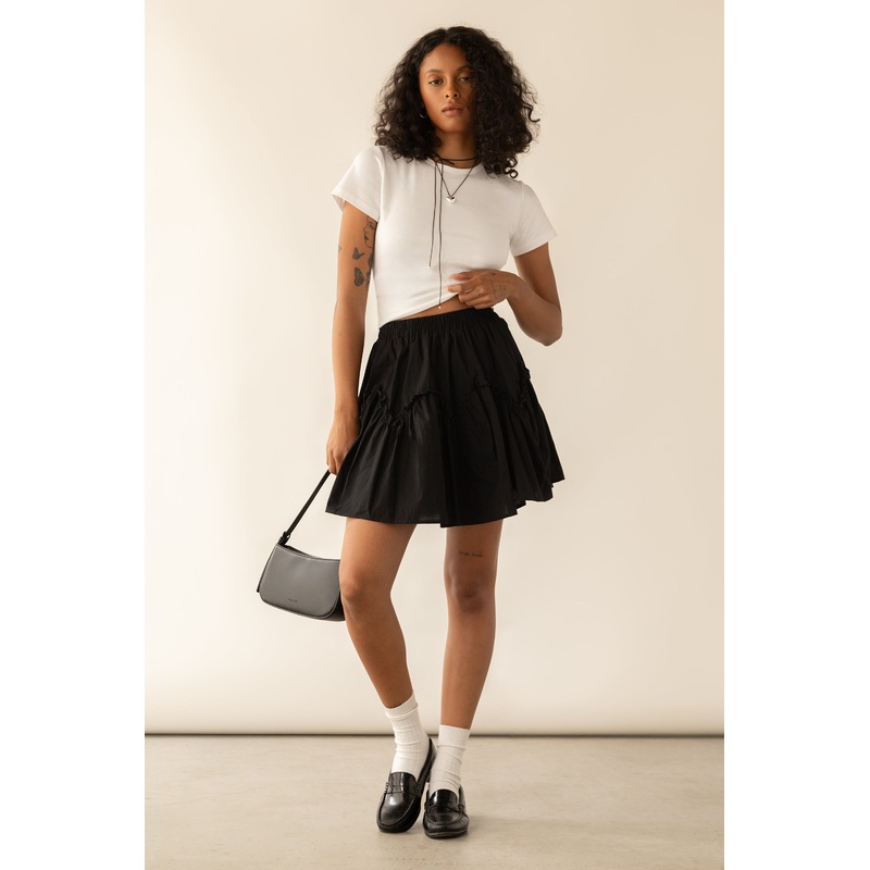 WAVY TIERED MINI SKIRT Black Extra Small