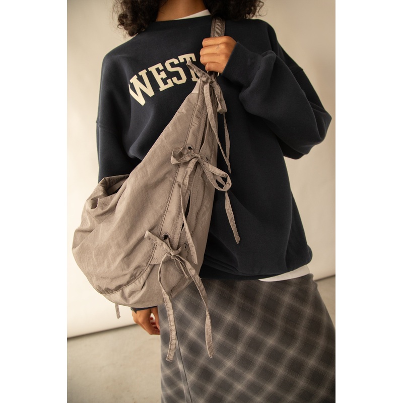 LARGE SHOULDER BAG WITH BOWS Taupe Grey One Size