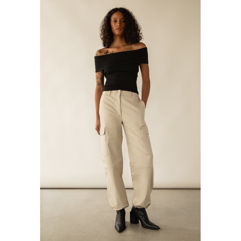 TWILL WIDE LEG CARGO PANT WITH SHOCK CORD Black 0