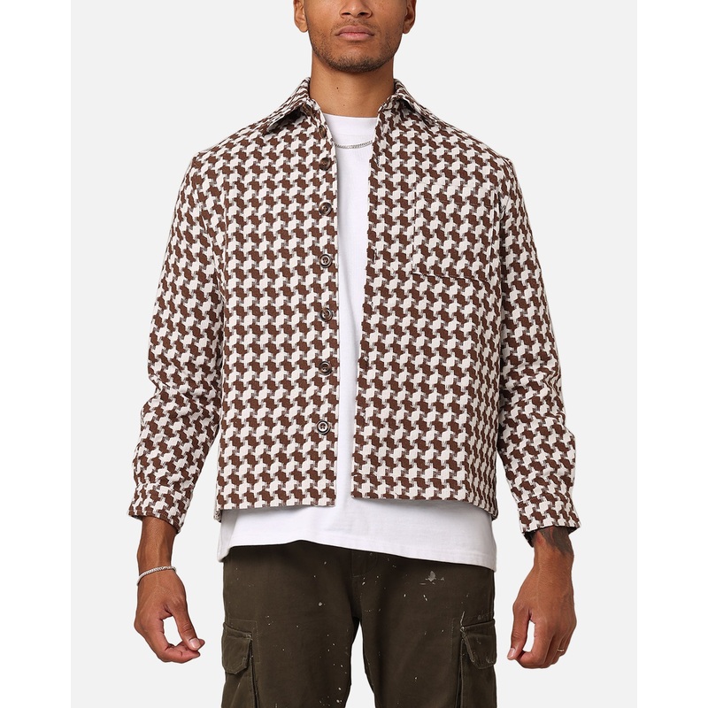 XXIII Jacquard Weave Shacket Brown/White S