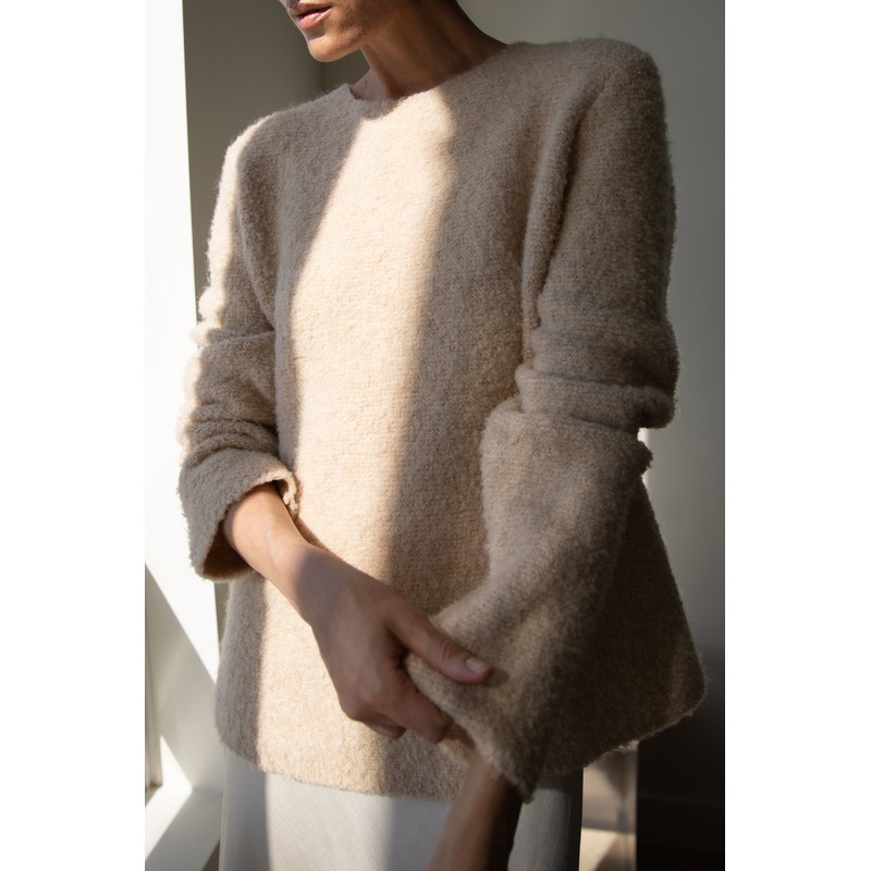 BOUCLE KNIT CREWNECK SWEATER Taupe Extra Small
