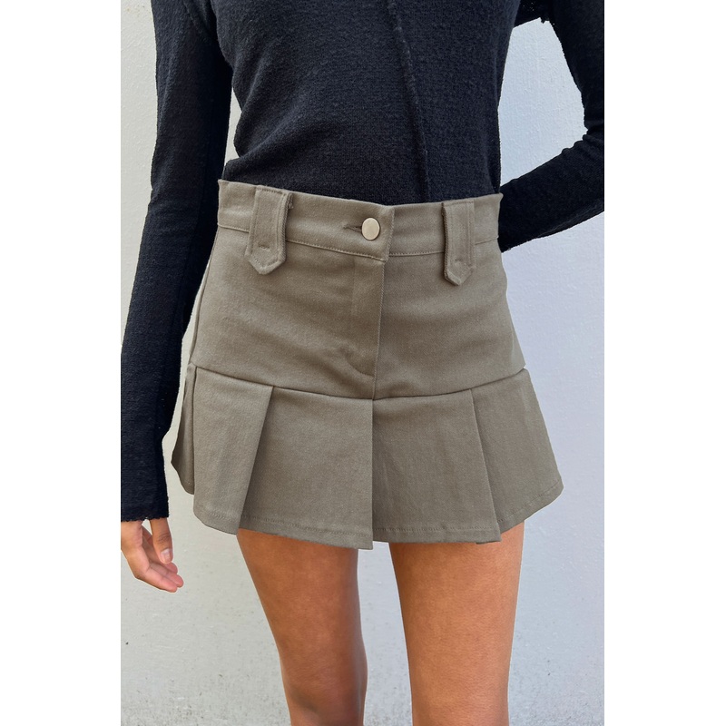 COTTON TWILL PLEATED MINI SKIRT Mulled Basil 00