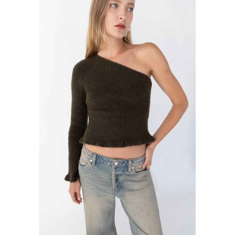 FITTED ONE SLEEVE SWEATER Black Double Extra Small