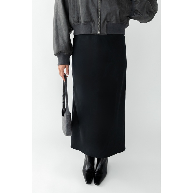 MAXI SATIN SLIP SKIRT Black Double Extra Small