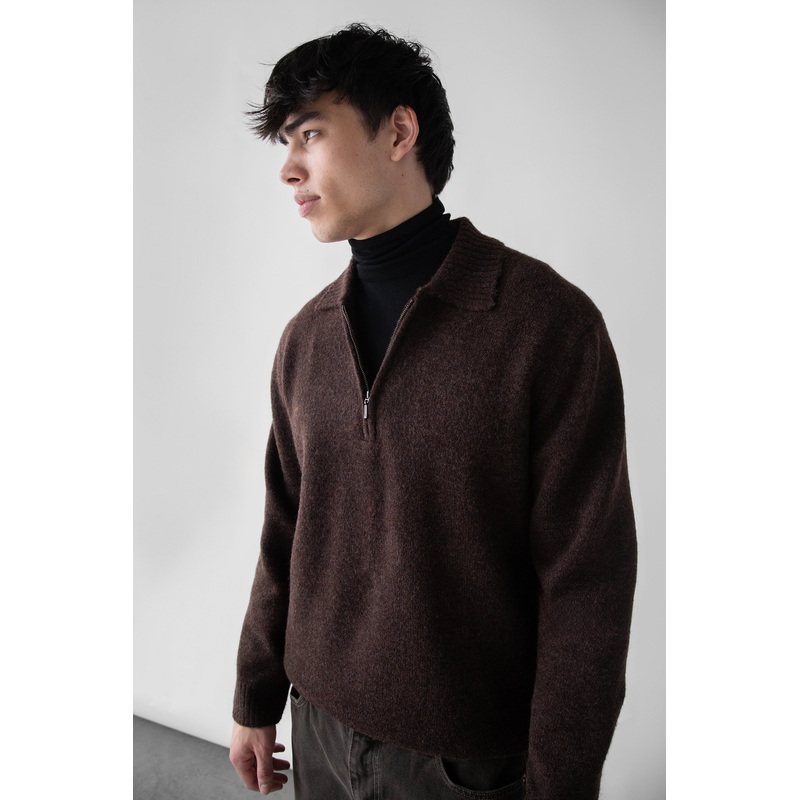 POLO HALF ZIP SWEATER Hickory Double Extra Small