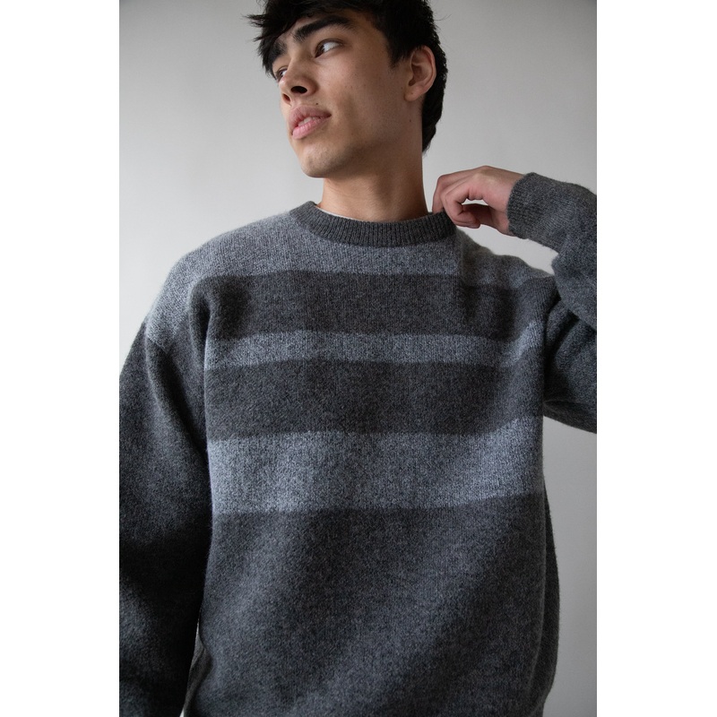 STRIPED DETAIL SWEATER Light Beige Grey Blue Extra Small