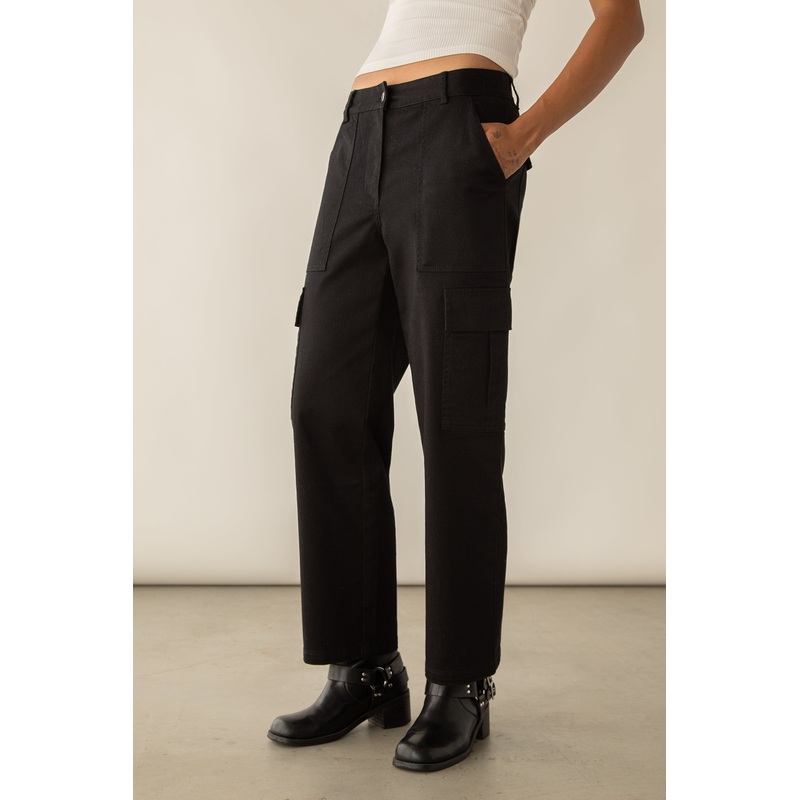TWILL WIDE LEG CARGO PANT Black 0