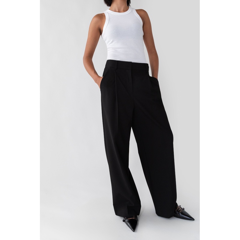 WIDE LEG HIGH-RISE DRESS PANT Black 0