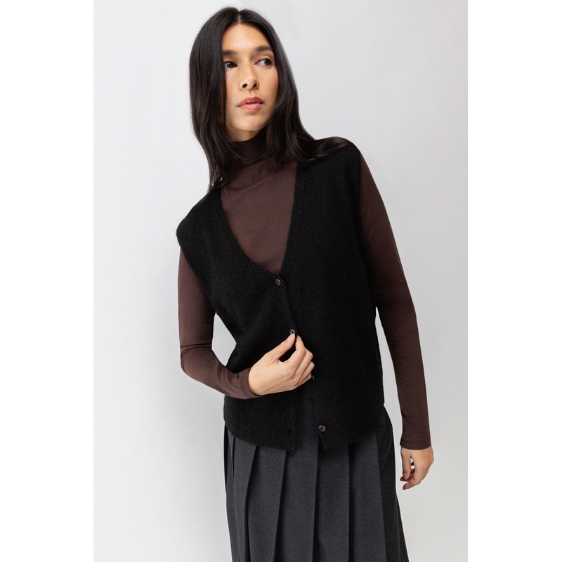 BUTTON FRONT SWEATER VEST Black Double Extra Small