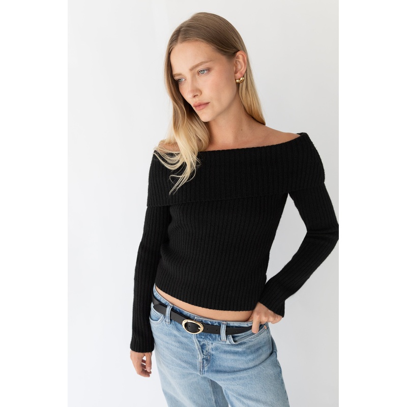 CROPPED OFF THE SHOULDER SWEATER Cream Double Extra Small