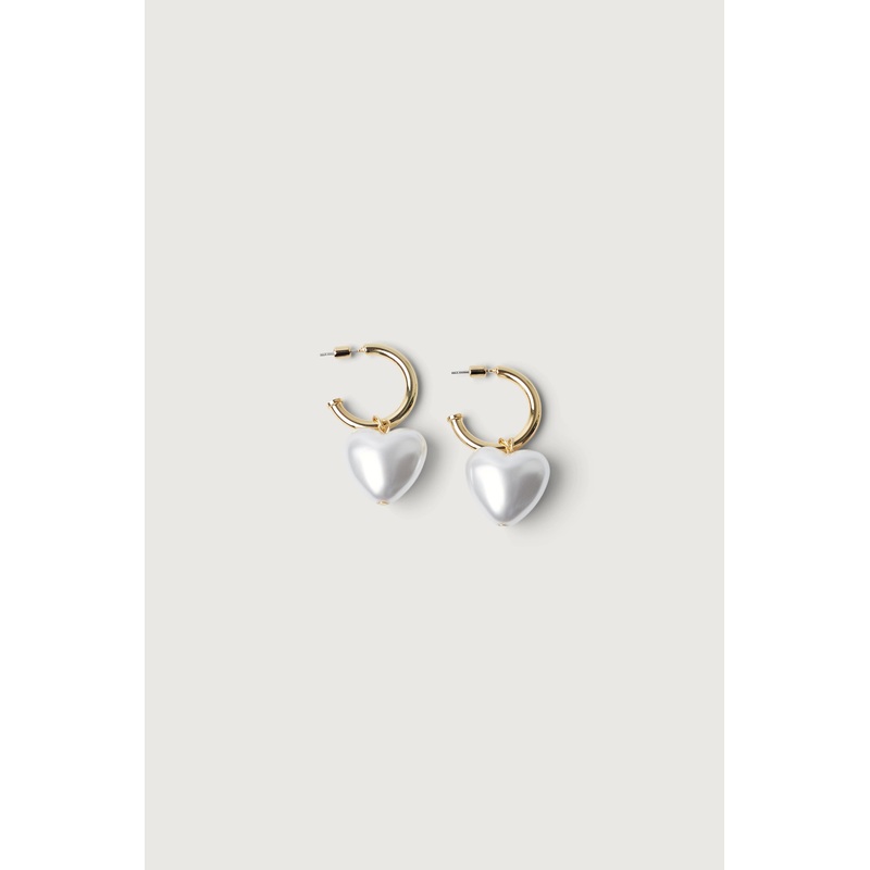 HEART PEARL HOOPS Gold One Size