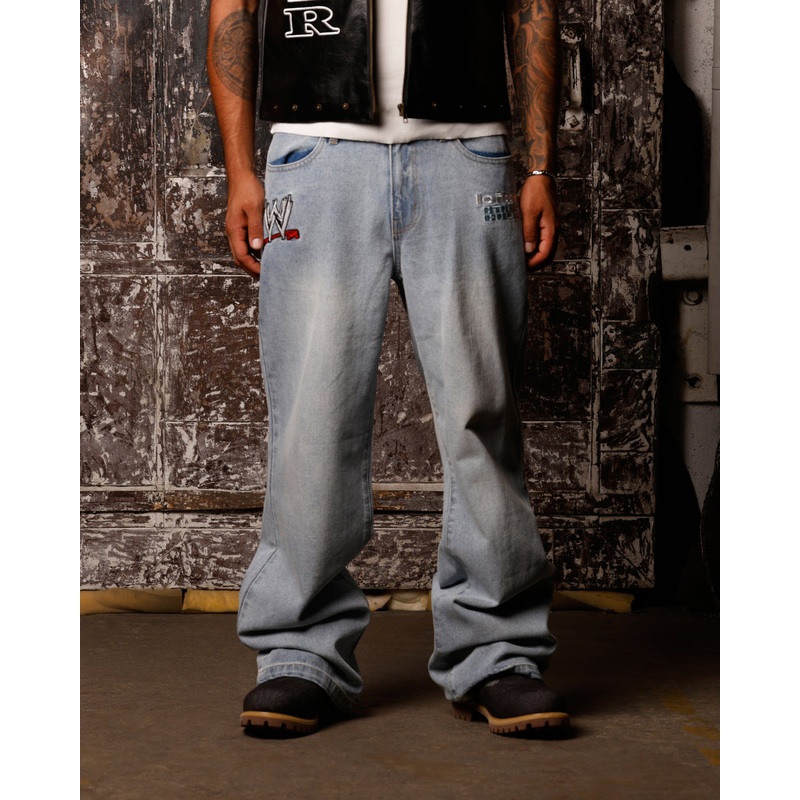 Loiter X WWE Stone Cold Washed Jeans Vintage Blue Wash 28