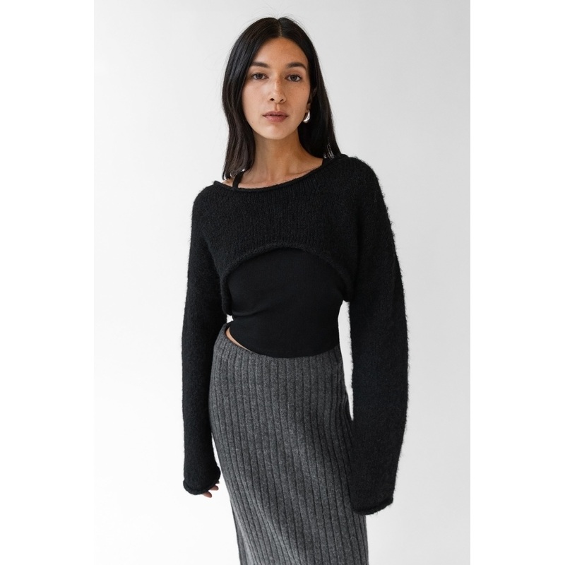 MOHAIR WOOL-BLEND BOLERO Black Double Extra Small