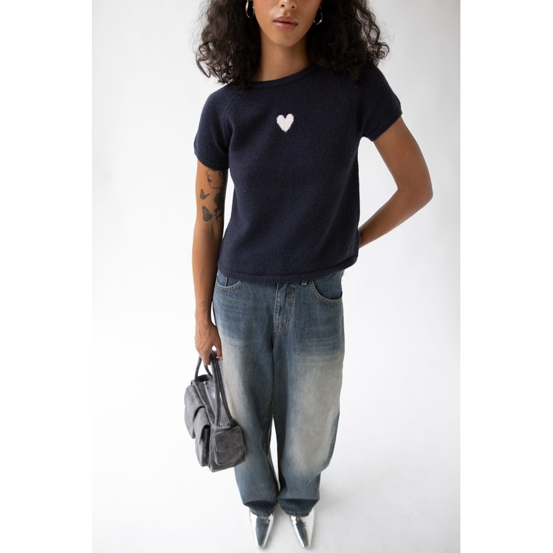 SHORT SLEEVE SWEATER Navy Extra Small