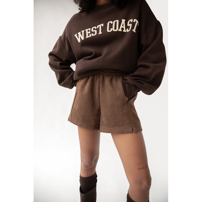 VEGAN SUEDE SHORTS Brown Double Extra Small