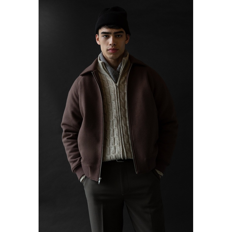 WOOL BLEND BOMBER JACKET Dark Cocoa Double Extra Small