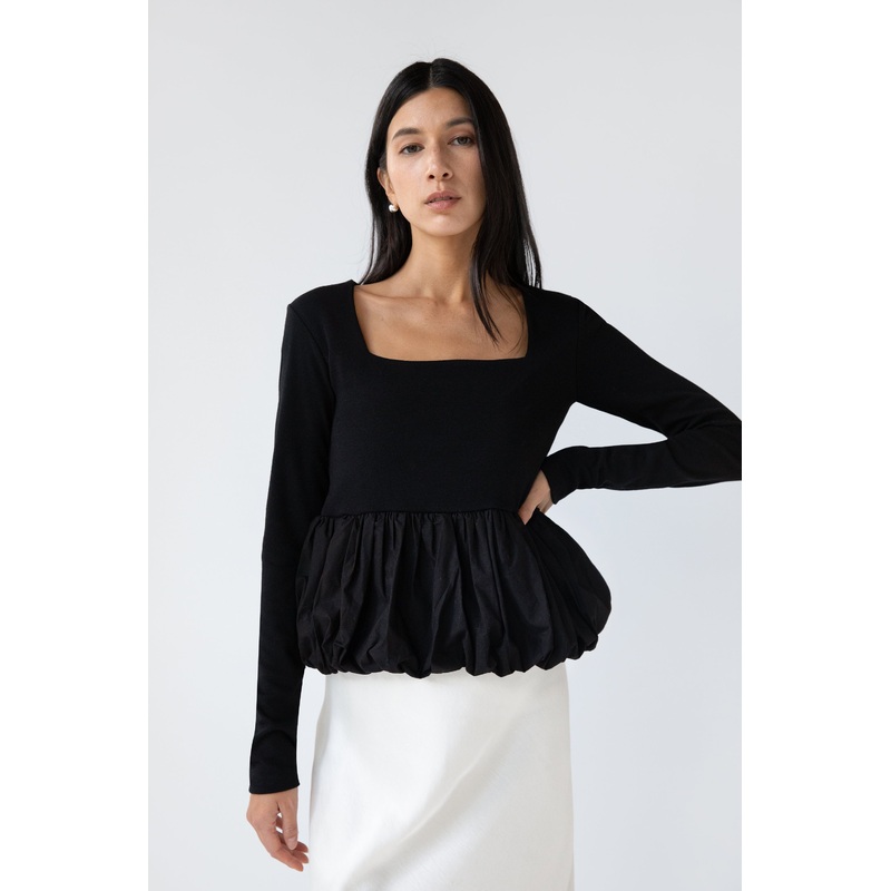 BUBBLE HEM TOP Black Double Extra Small