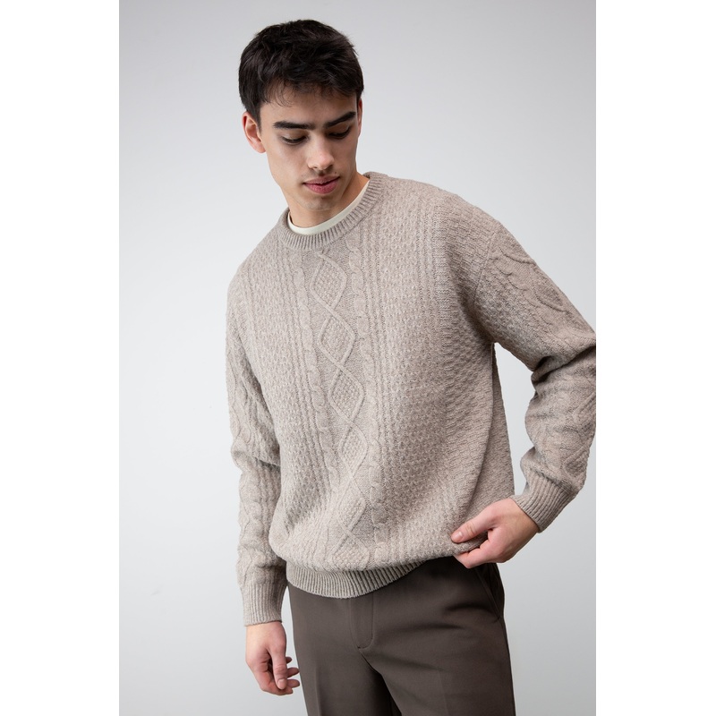 CABLE KNIT CREWNECK SWEATER STUCCO Double Extra Small