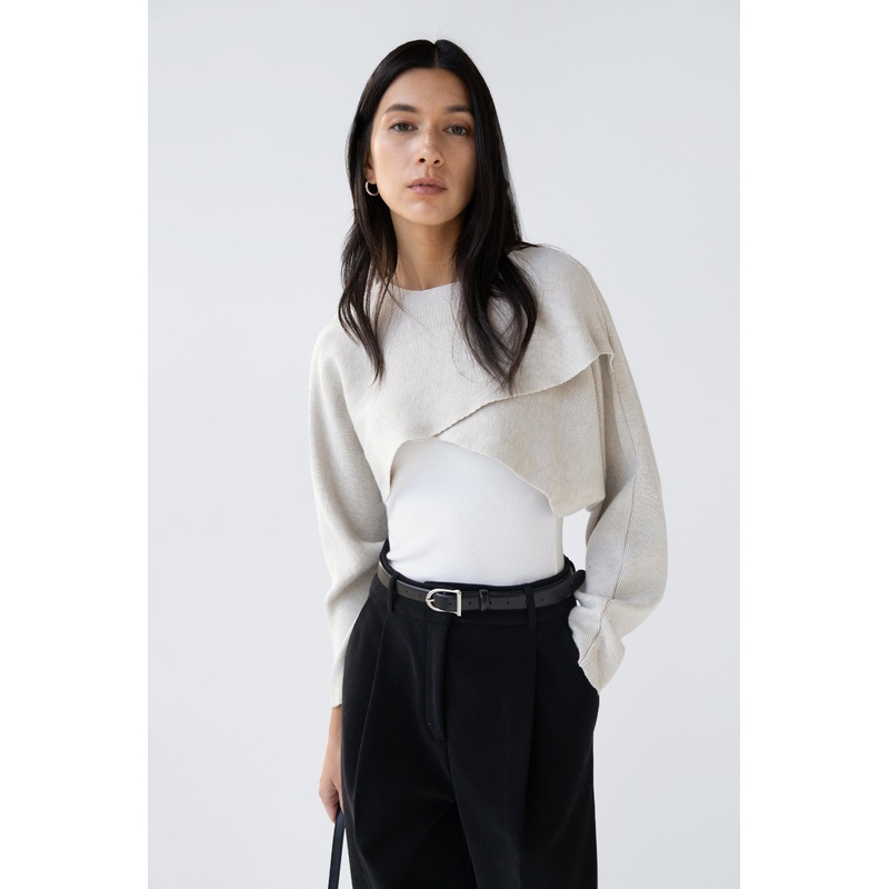 CROPPED SHRUG SWEATER Beige Extra Small