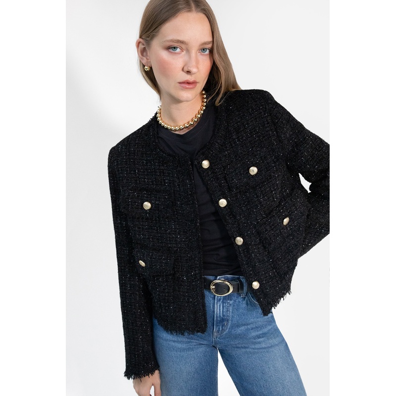 CROPPED TWEED JACKET Black Extra Small