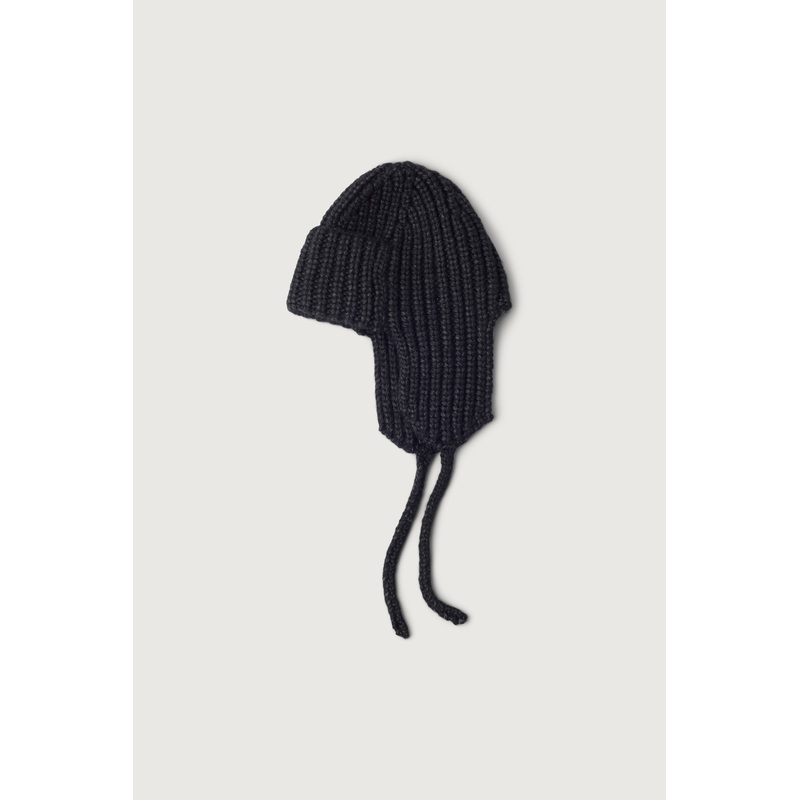 KNIT BEANIE WITH EAR FLAPS Black One Size