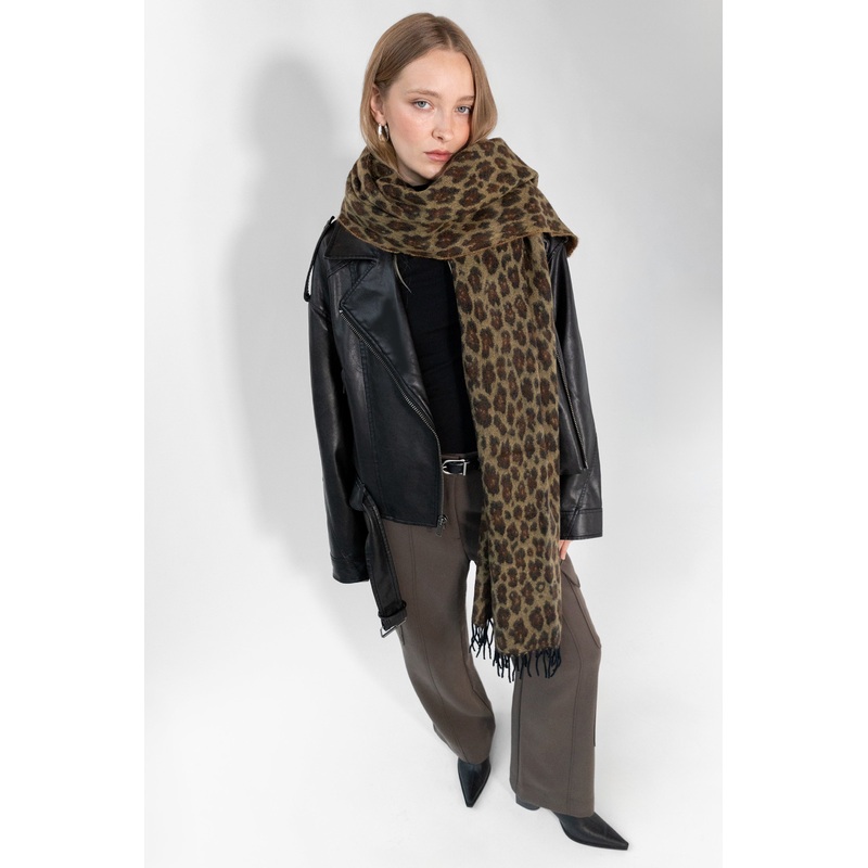 LEOPARD PRINT SCARF Brown Print One Size