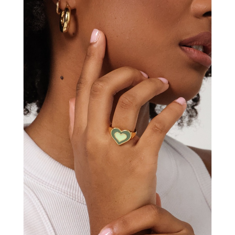Raising Hell Women’s Pastel Hearts Ring Gold/Green 6