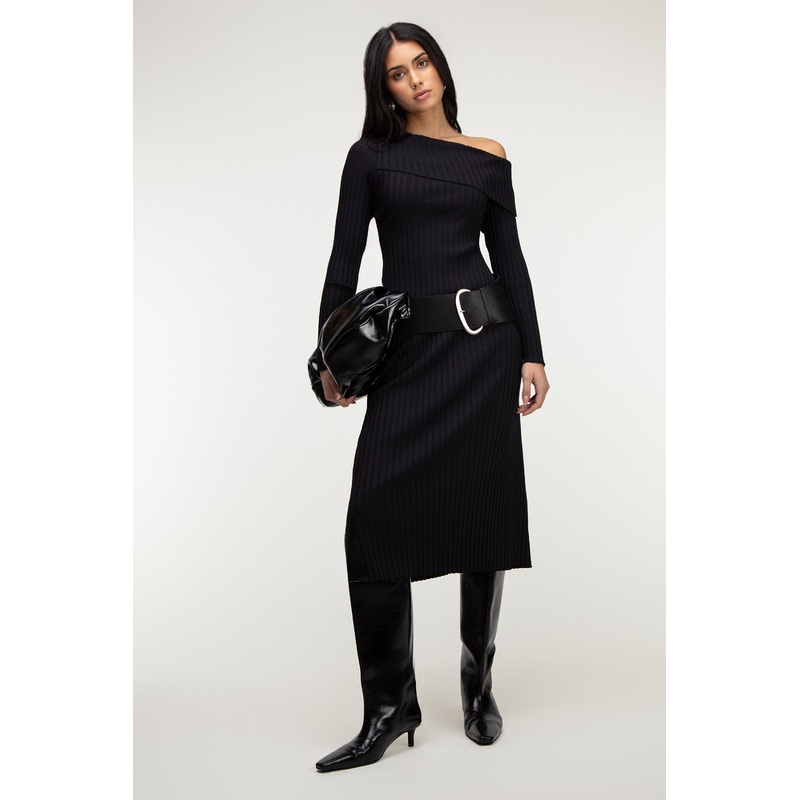 RIBBED KNIT MIDI SKIRT Taupe Double Extra Small