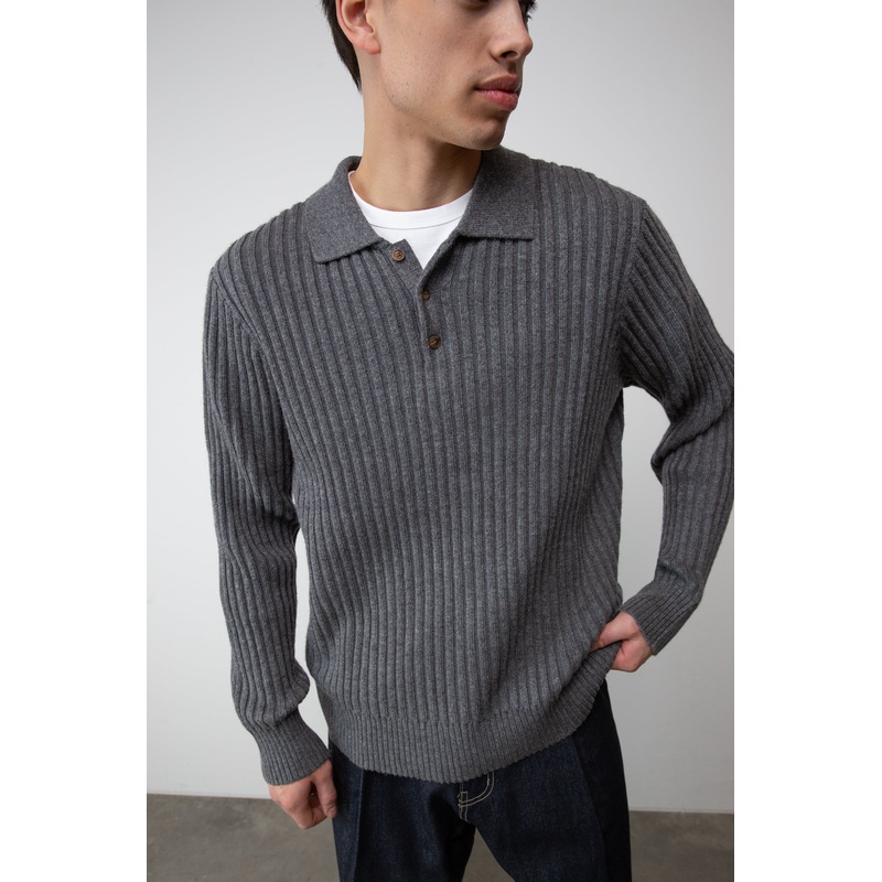 RIBBED POLO SWEATER Sycamore Extra Small