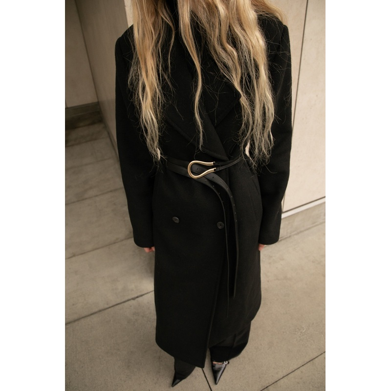 WOOL-BLEND DOUBLE BREASTED COAT WITH POCKETS Black Extra Small