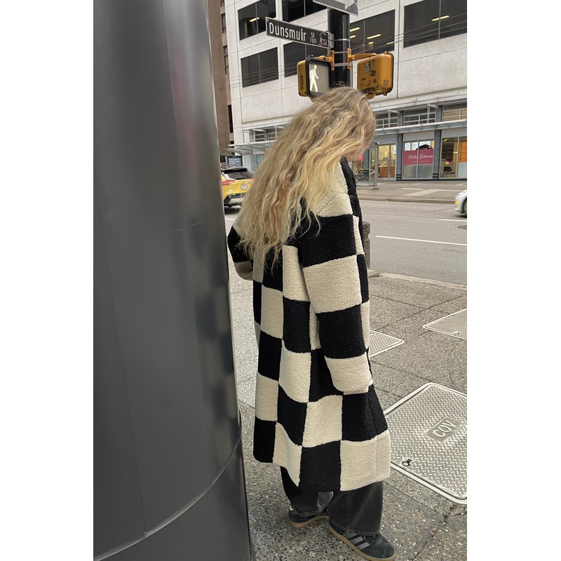 CHECKERED SHERPA COAT Black Fog Checker Extra Extra Small Extra Small