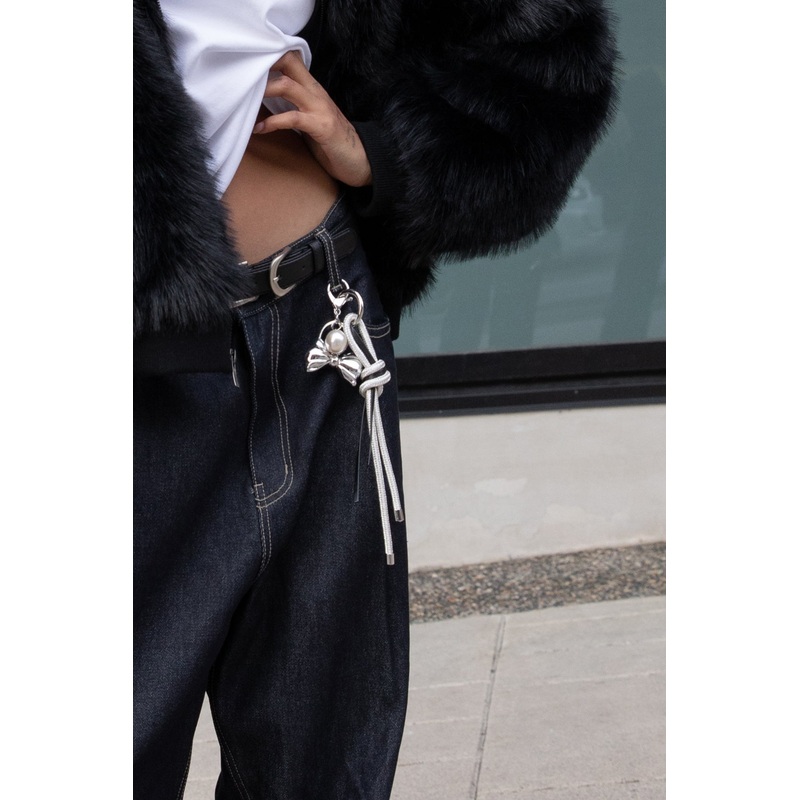 LEATHER AND GOLD ROPE BAG CHARM BLACK MIX One Size