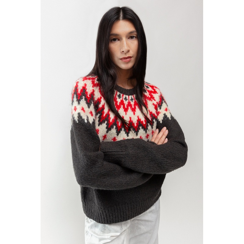 NORDIC PATTERN SWEATER Charcoal Extra Small
