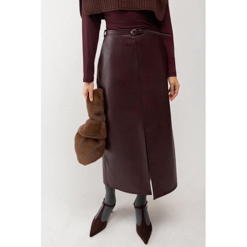 VEGAN LEATHER MAXI SKIRT Burgundy Extra Small