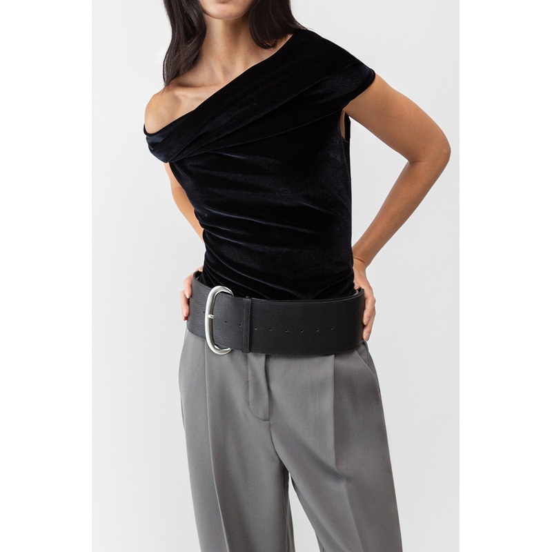 VEGAN LEATHER WIDE BELT Brown One Size