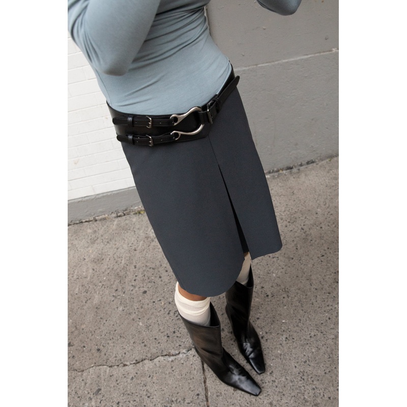 DUAL STRAP VEGAN LEATHER BELT Black One Size