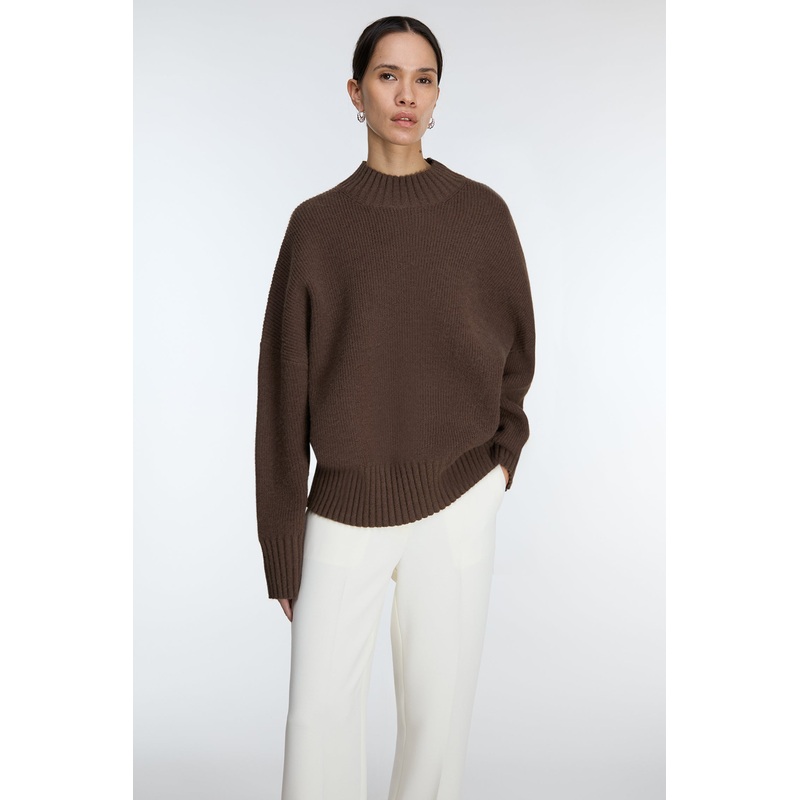 OVERSIZED WIDE-RIBBED TRIM SWEATER Heather Lava Smoke Extra Small