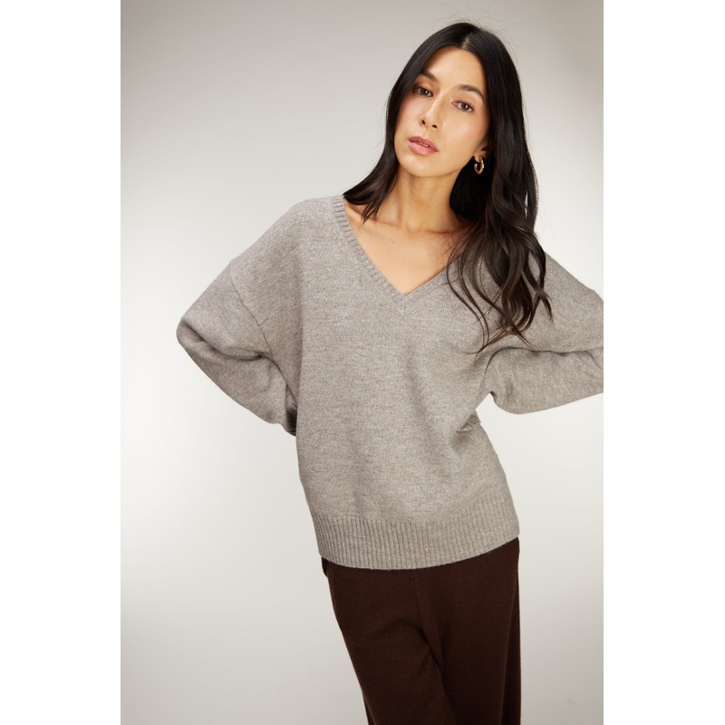 RELAXED FIT V-NECK SWEATER Heather Sycamore Double Extra Small