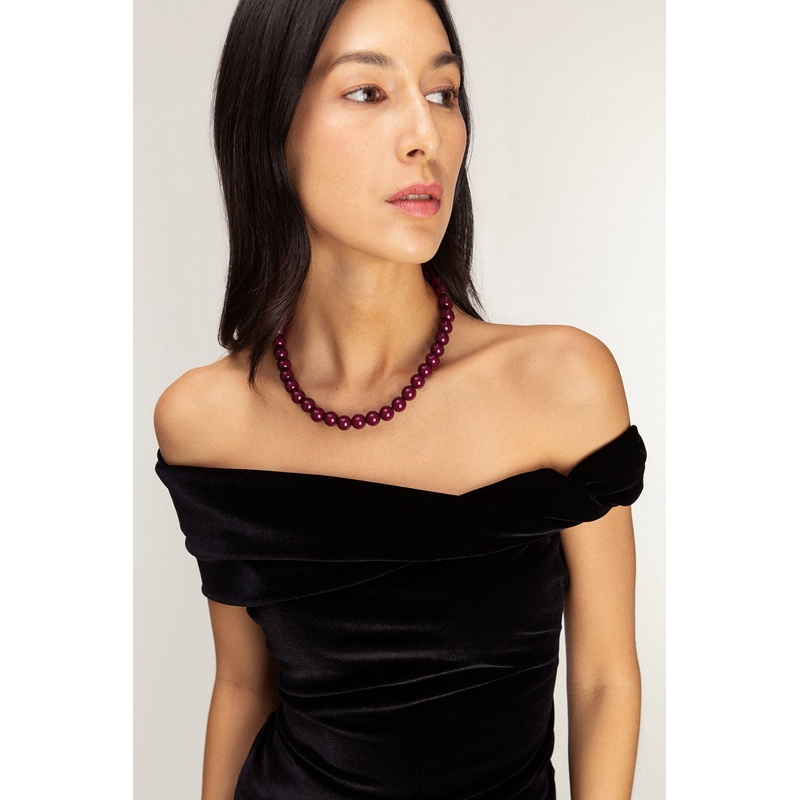 STONE BEAD NECKLACE Burgundy One Size