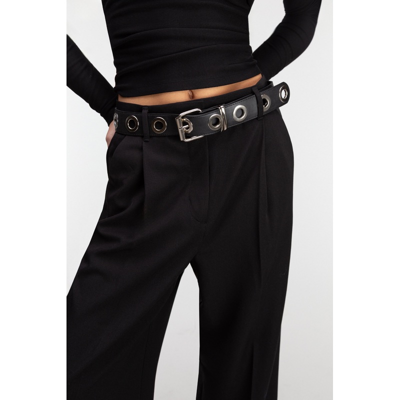 VEGAN LEATHER EYELET BELT Black One Size