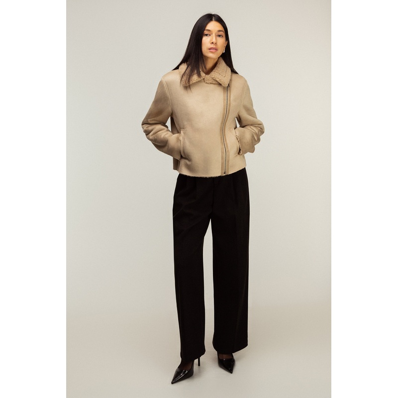 VEGAN SUEDE SHERPA AVIATOR JACKET Trench Coat Extra Small