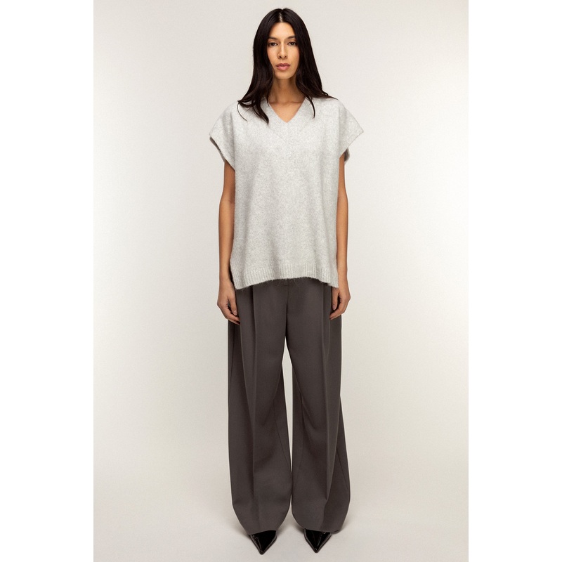 WOOL-BLEND KNIT VEST Light Gray Extra Small